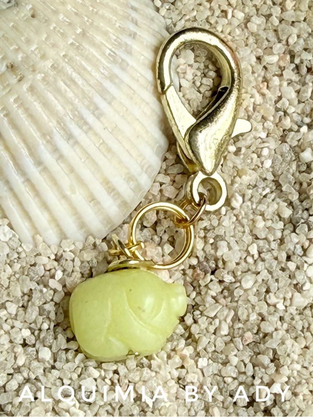 Alquimia Gold Clasp Keychain with Light Green Jade Charm